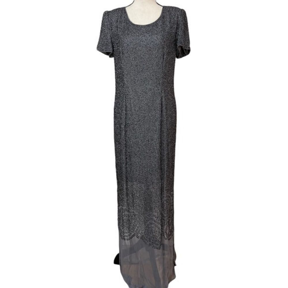Scala vintage gray silk embelished dress shoulder pads size L